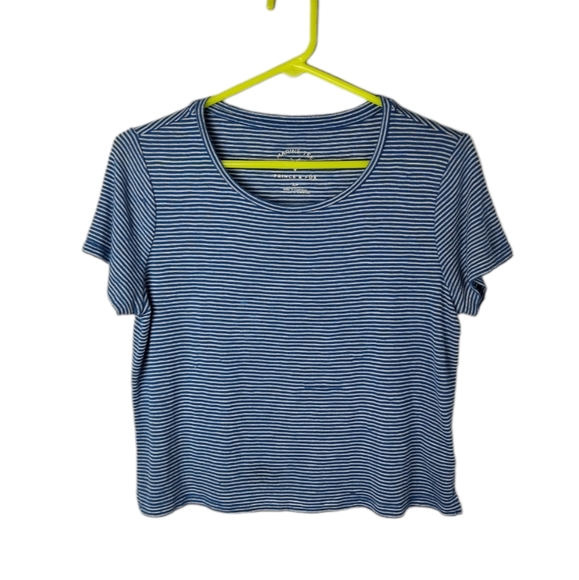 Prince & Fox Marine Tee Small Blue Striped‎ Semi Sheer Short Sleeve T-Shirt Crop - Picture 9 of 9